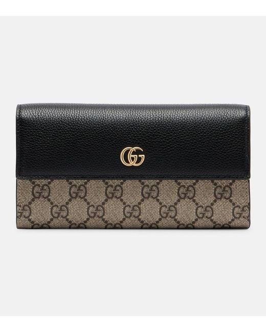 Gucci Black Gg Marmont Leather-Trimmed Wallet On Chain