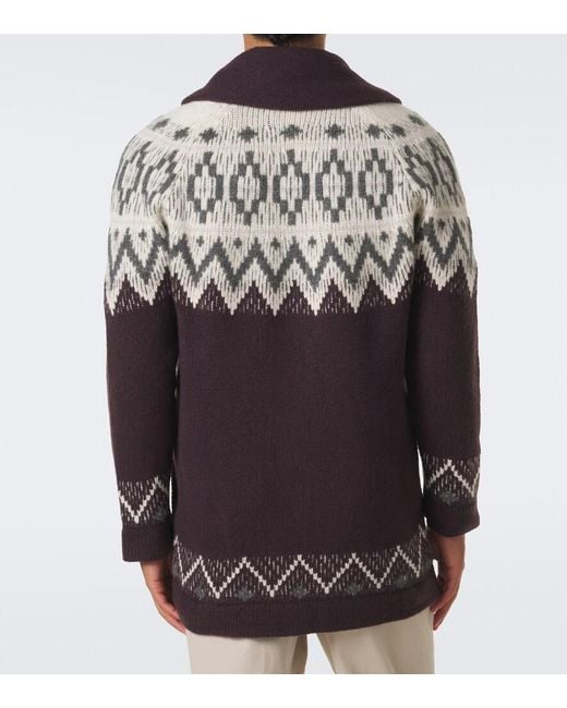 Eleventy Red Chevron Cashmere And Silk Intarsia Cardigan for men