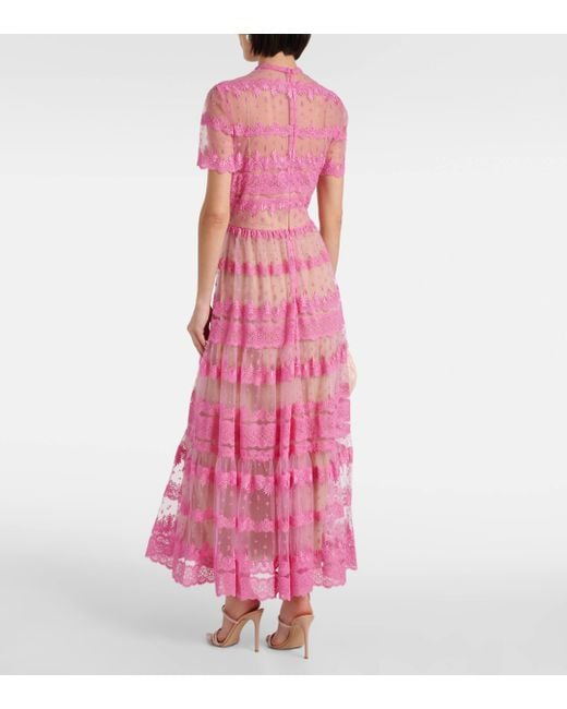 Elie Saab Pink Embroidered Lace Midi Dress