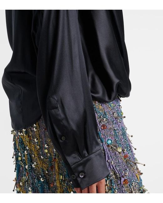 Dries Van Noten Black Silk-Blend Satin Blouse