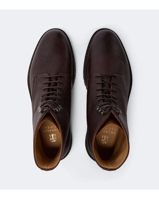 Brunello Cucinelli Brown Leather Lace-Up Boots for men