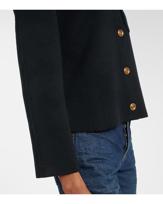 Saint Laurent Blue Waffle-Knit Wool Cardigan