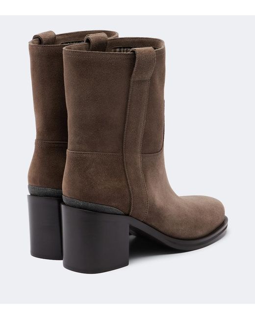 Brunello Cucinelli Brown Monili Suede Ankle Boots