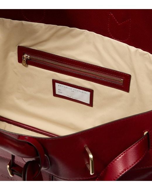 Brunello Cucinelli Red Leather Tote Bag for men