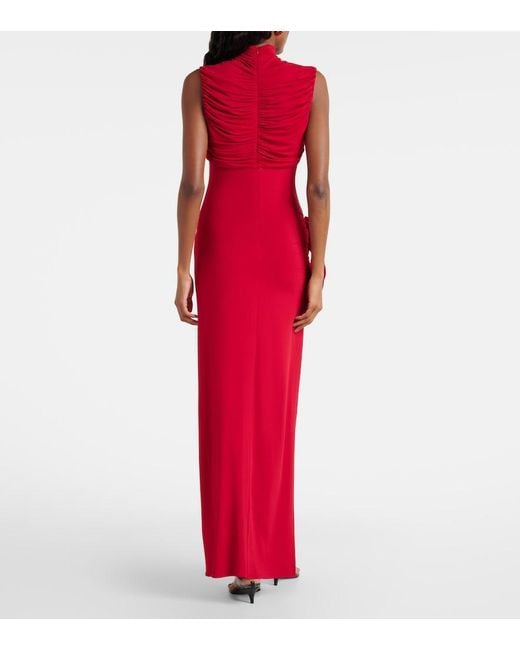 Magda Butrym Red Floral-Applique Draped Gown