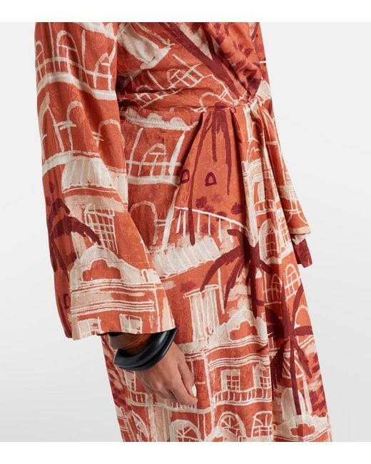 Johanna Ortiz Red Jacquard Midi Dress