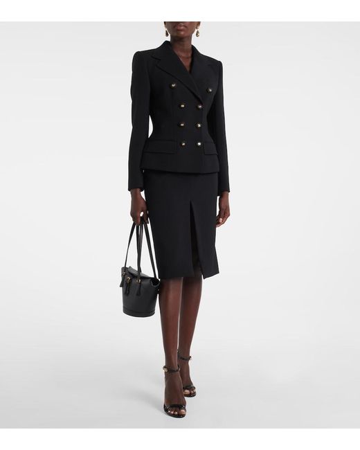 Dolce & Gabbana Black High-Rise Wool Midi Skirt