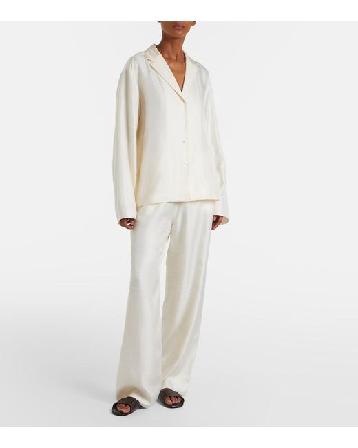 Totême Natural Monogram Silk Satin Pajama Shirt