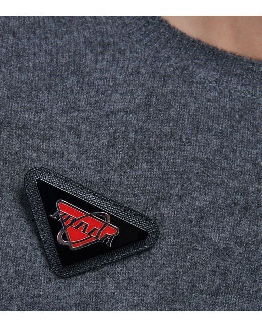 Prada White Leather-Trimmed Logo Badge for men