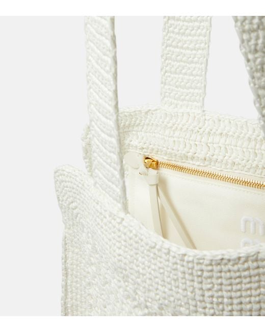 Miu Miu White Medium Logo Crochet Tote Bag