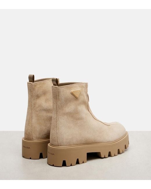 Bottines A Plateforme En Daim Prada en coloris Natural