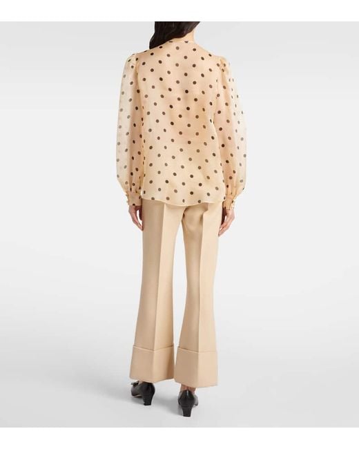 Valentino Natural Polka-Dot Silk Organza Blouse