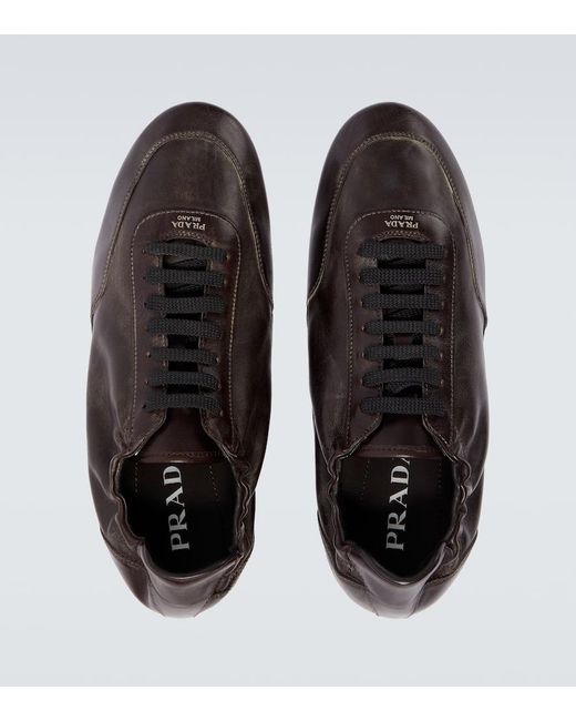 Prada Brown Collapse Leather Sneakers for men