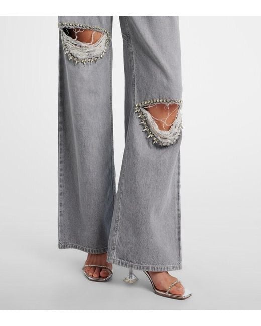 Area Gray Distressed Embellished Wide-Leg Jeans