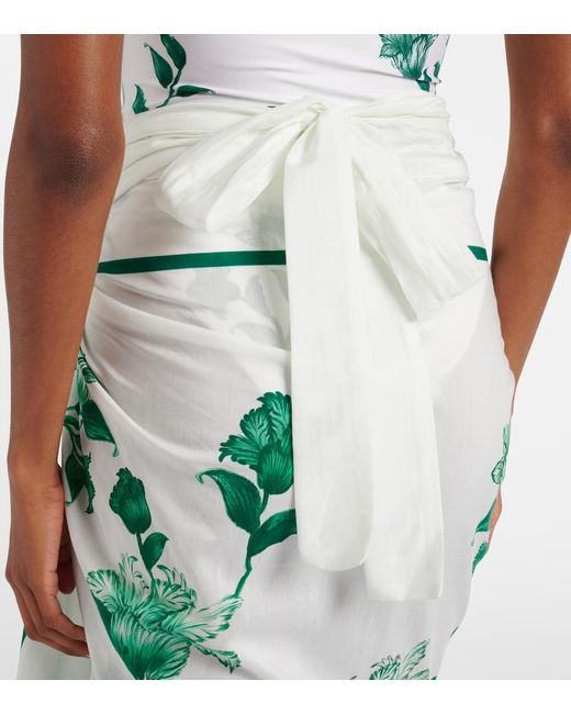 Agua Bendita Green Lavanda Floral Cotton And Silk Beach Cover-Up