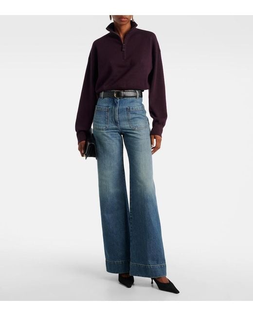 Victoria Beckham Purple Wool-Blend Half-Zip Sweater