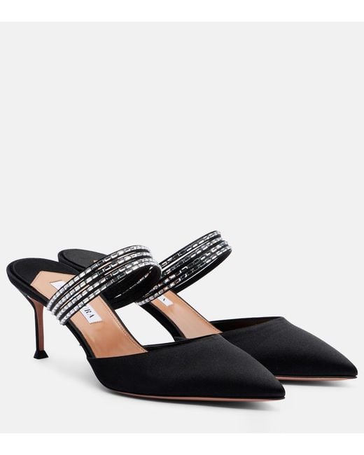 Aquazzura Black Luce 65 Embellished Satin Mules