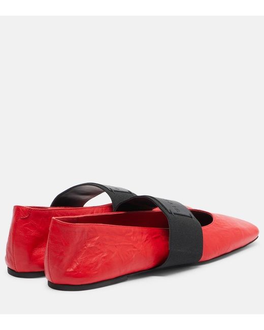 Givenchy Red Sliced Square Leather Ballet Flats