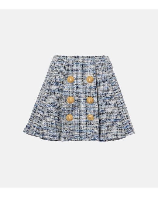 Balmain Blue High-Waisted Pleated Mini Skirt