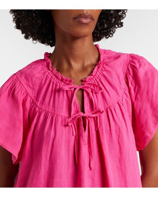 Velvet Pink Livvy Tiered Linen Minidress