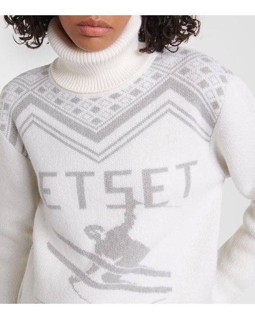 Jet Set Gray Wool Intarsia Turtleneck Sweater