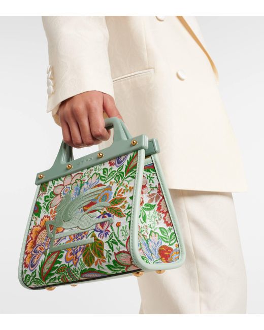 Etro Green Love Trotter Small Embroidered Tote Bag