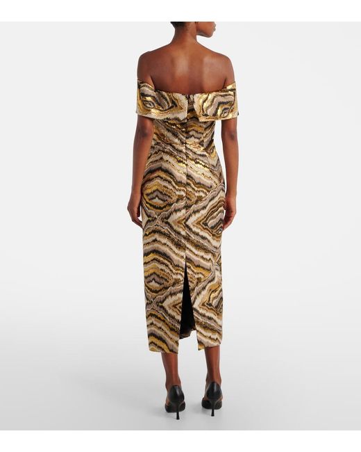Markarian Metallic Gloria Off-Shoulder Jacquard Midi Dress