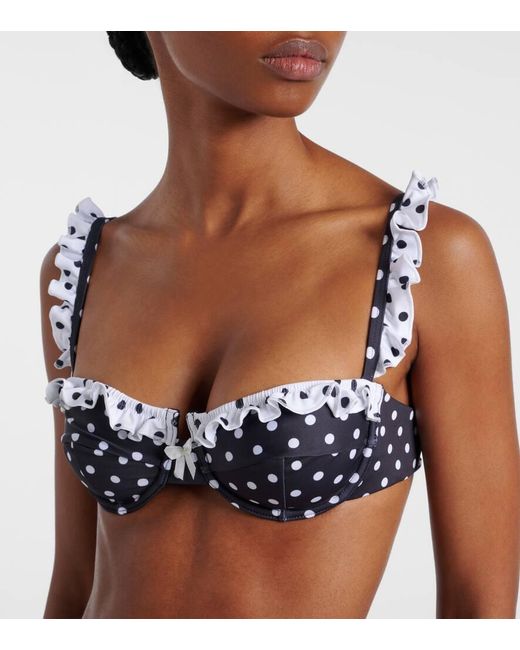 Bananhot Blue Angela Polka-Dot Ruffled Bikini Top