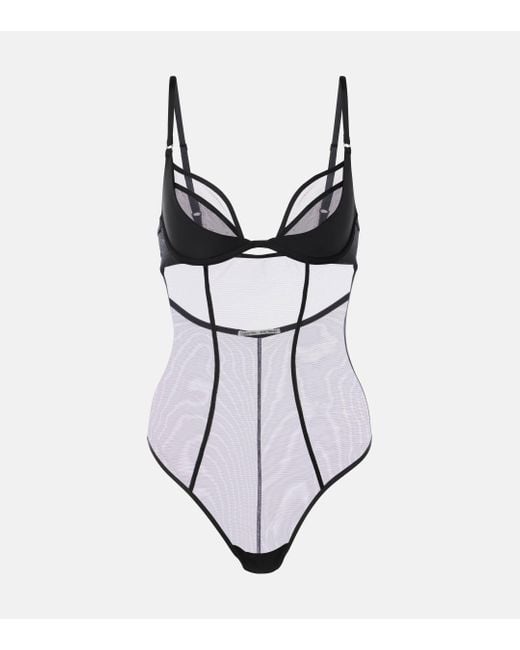 Nensi Dojaka Black Tulle Bodysuit Lingerie Piece