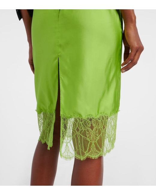 Gucci Green Lace-Trimmed Twill Midi Skirt