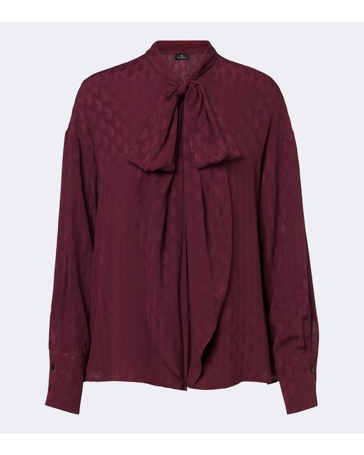 Etro Purple Tie-Neck Paisley Jacquard Blouse