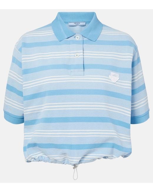 Prada Blue Striped Cotton Pique Polo Shirt