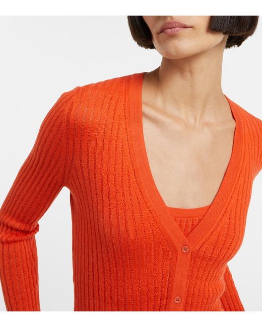 Gabriela Hearst Orange Emma Pointelle Cashmere And Silk Cardigan