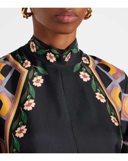 LaDoubleJ Black Magnifico Printed Silk Twill Maxi Dress