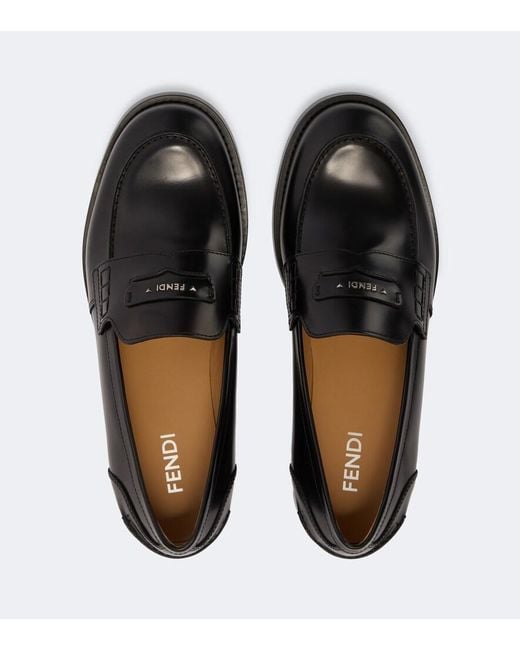 Fendi Black Ateneo Leather Penny Loafers for men