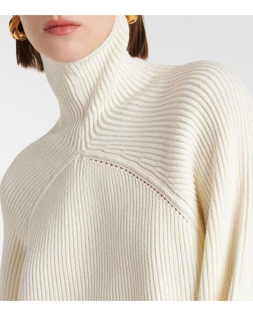 Totême  White Cotton-blend Turtleneck Sweater