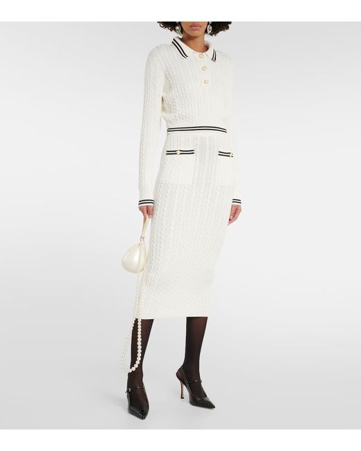Falda midi en punto trenzado de algodon Alessandra Rich de color White