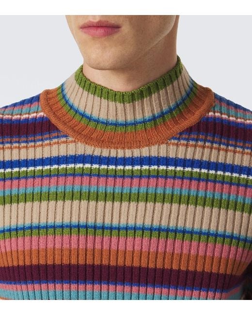 Dries Van Noten Red Ribbed-Knit Striped Wool Sweater for men