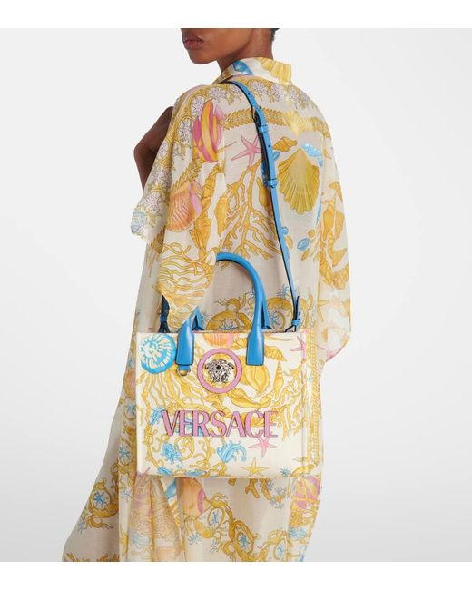 Versace Blue La Medusa Small Printed Canvas Tote Bag