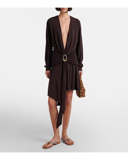 Christopher Esber Brown Frida Embellished Suede Thong Sandals