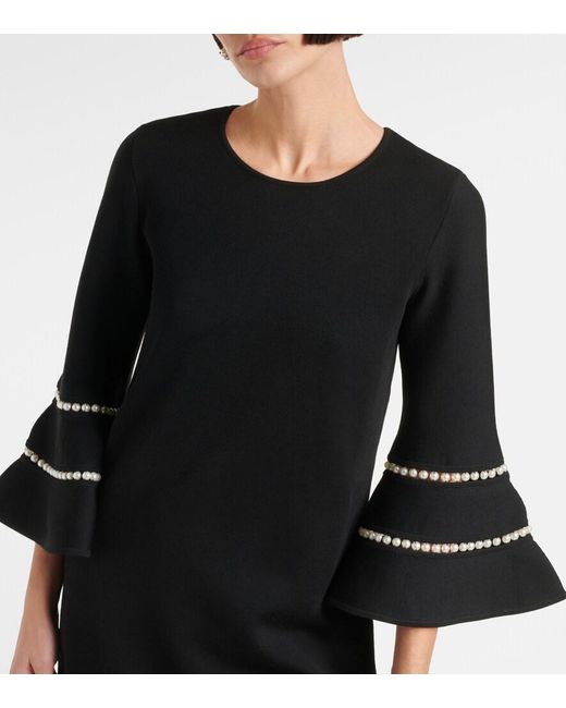 Carolina Herrera Black Embellished Wool-Blend Minidress