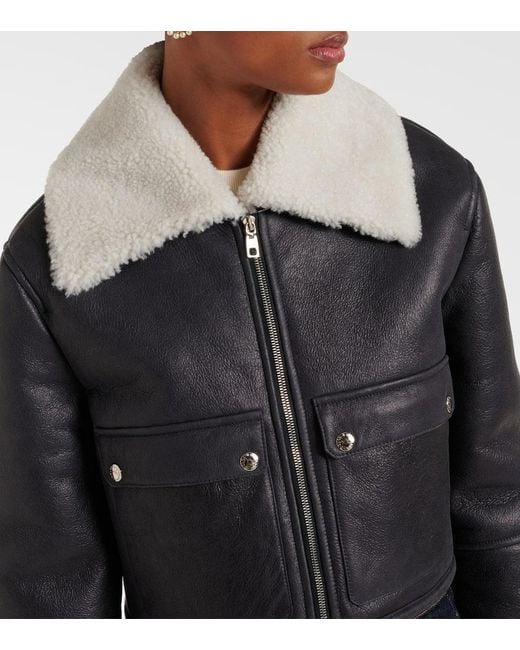 Dolce & Gabbana Black Cropped-Lederjacke Mit Shearling
