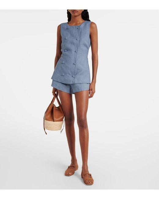 Posse Blue Thea High-Rise Linen Shorts