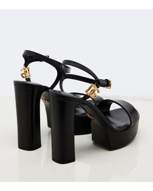 Dolce & Gabbana Black Dg Leather Platform Sandals