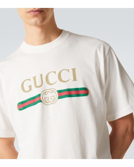 Gucci White Logo Cotton And Silk Jersey T-Shirt for men