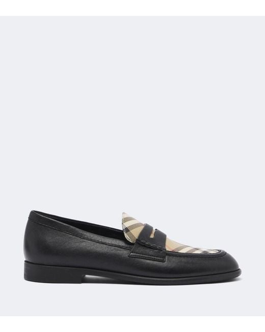 Burberry Black Check Leather Penny Loafers