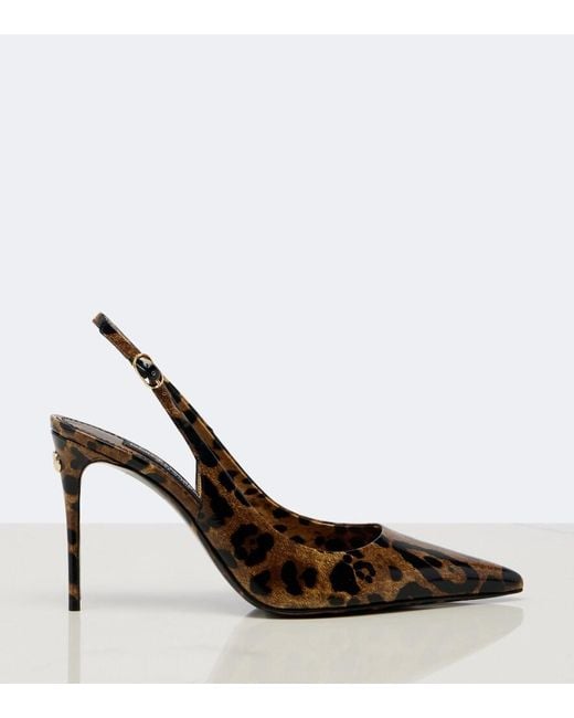Dolce & Gabbana Brown Lollo Leopard-Print Leather Slingback Pumps