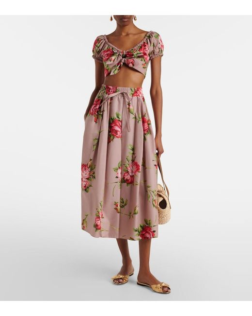 Dolce & Gabbana Pink Floral Bow-Detail Cotton Crop Top