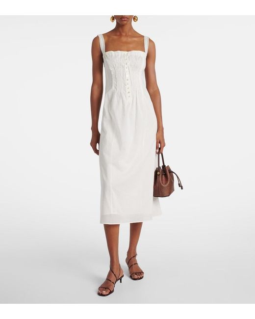 Staud White Matilde Cotton Midi Dress