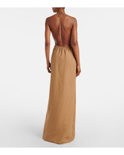 Nili Lotan Natural Lelia Halterneck Linen Maxi Dress